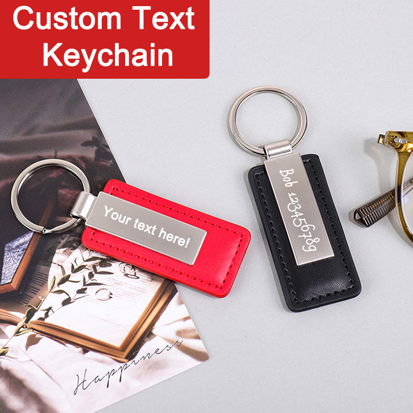 Initial Ring Custom - PU Leather Custom Name Keychain Gift