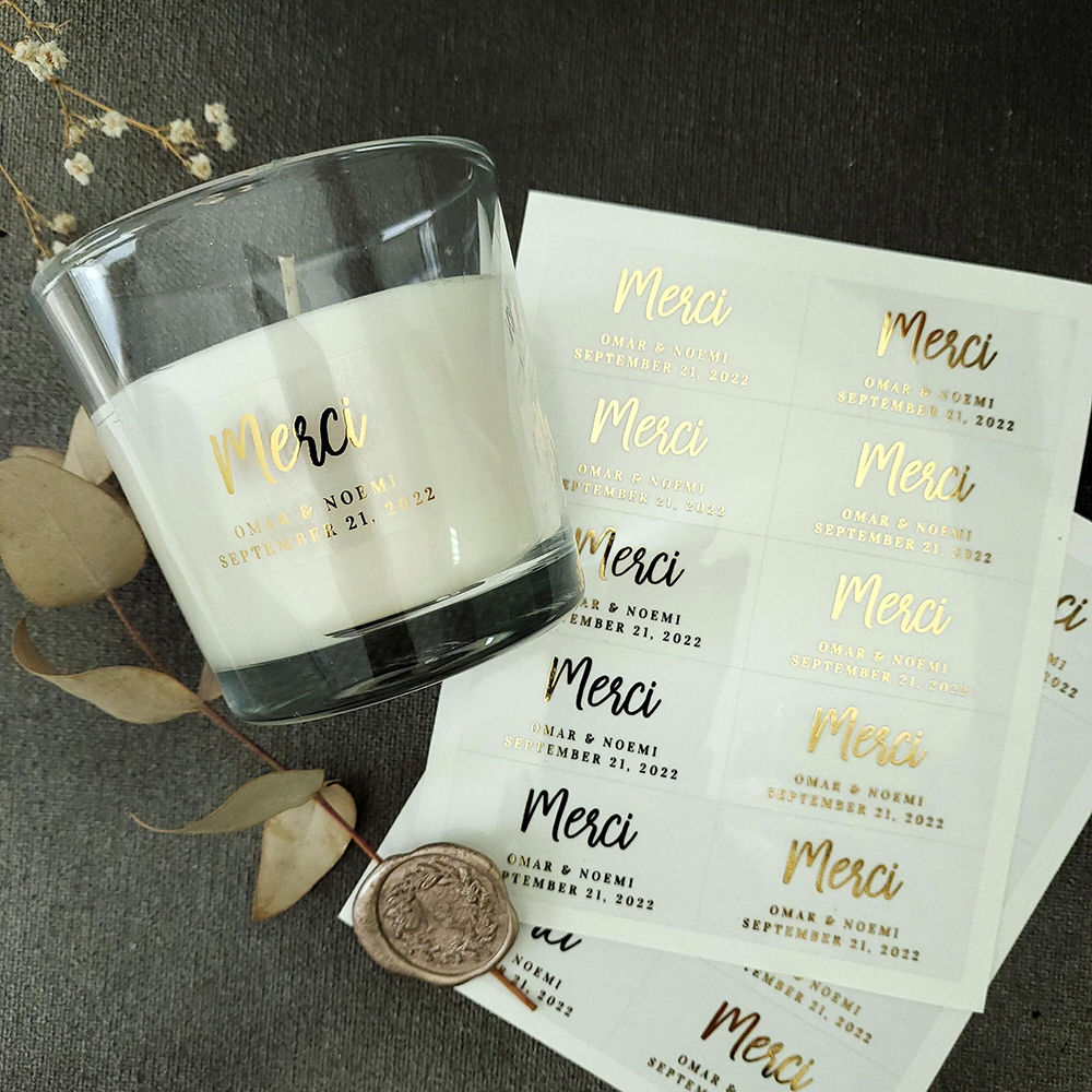 Personalised Candle Label - 100pcs Custom Transparent Label Stickers Gold
