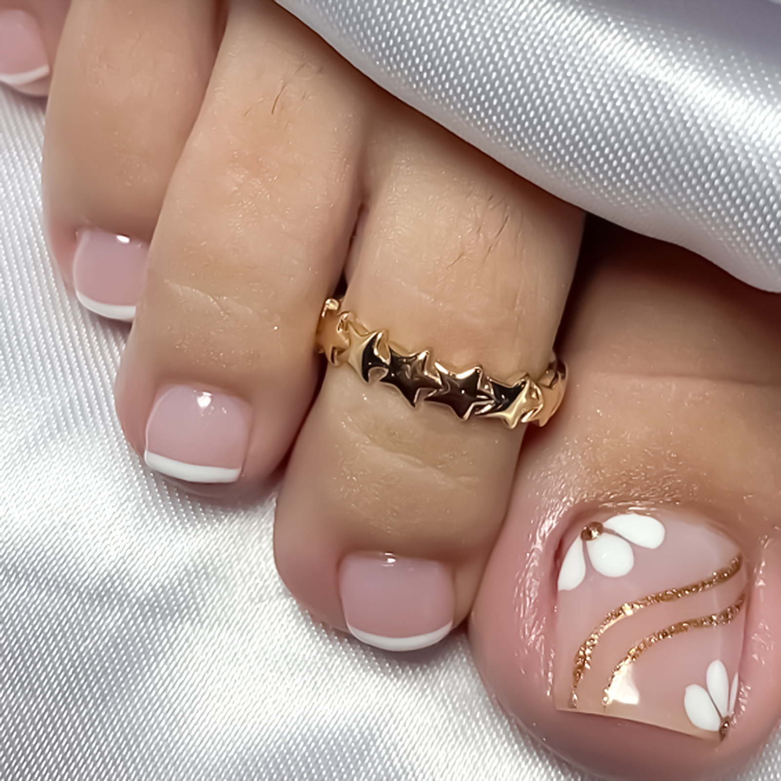 Nude Pink Color Fake Toenails  - Pressed Flower Art review and price
