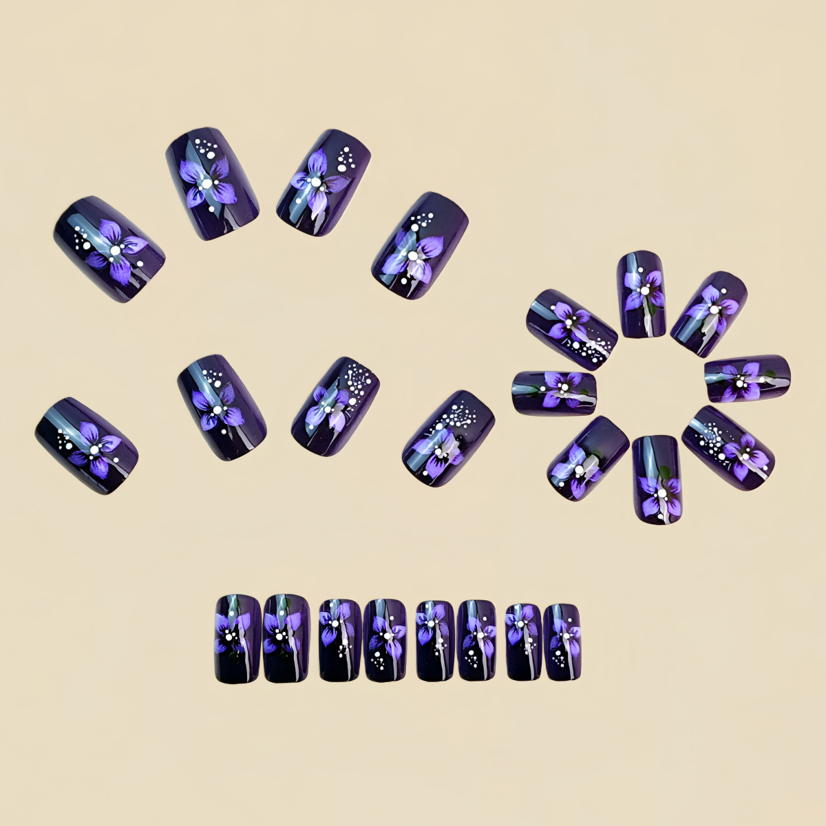 Medium square fake nails for w - Pressed Flower Art review and price