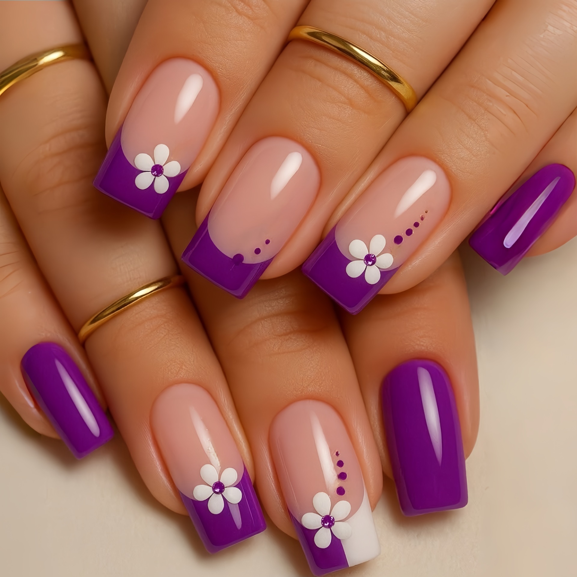 Medium square fake nails for w - Pressed Flower Art review and price