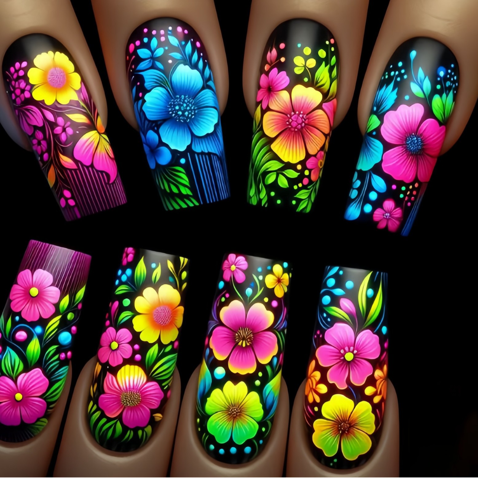 Medium long fake nails gradien - Pressed Flower Art review and price
