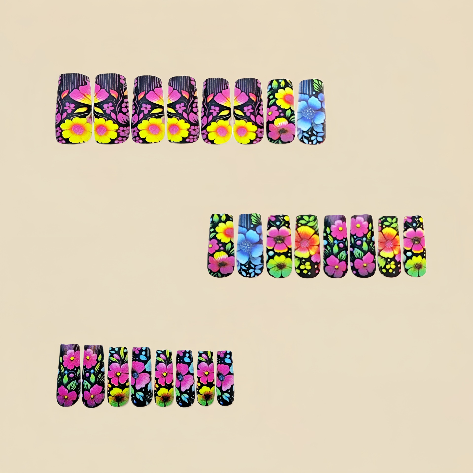 Medium long fake nails gradien - Pressed Flower Art review and price