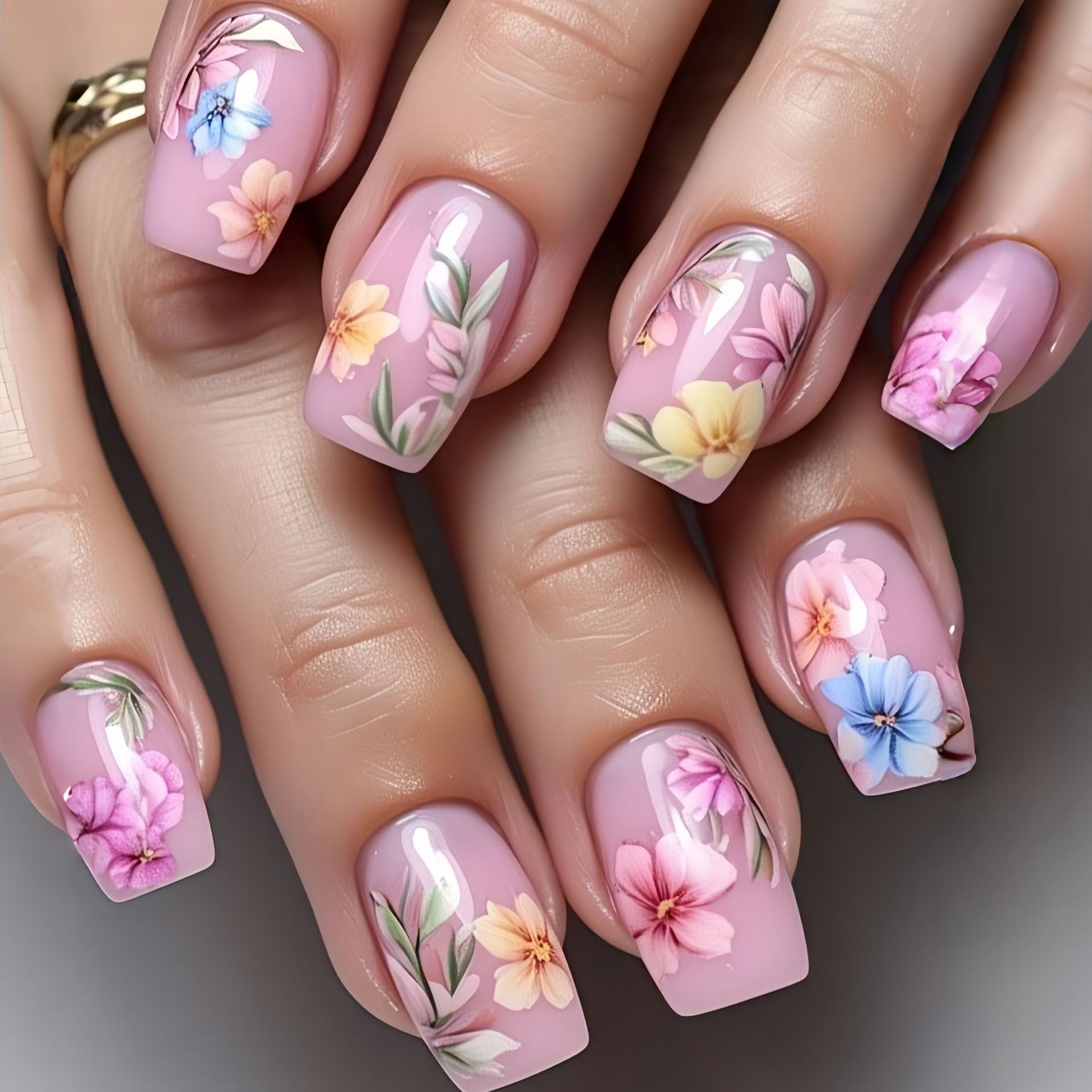 Medium fake nails for women gi - Pressed Flower Art review and price
