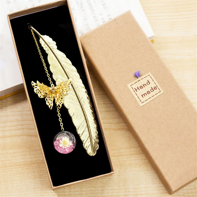 1pc Chinese Style Metal Feathe - Dried Flower Bookmark review and price
