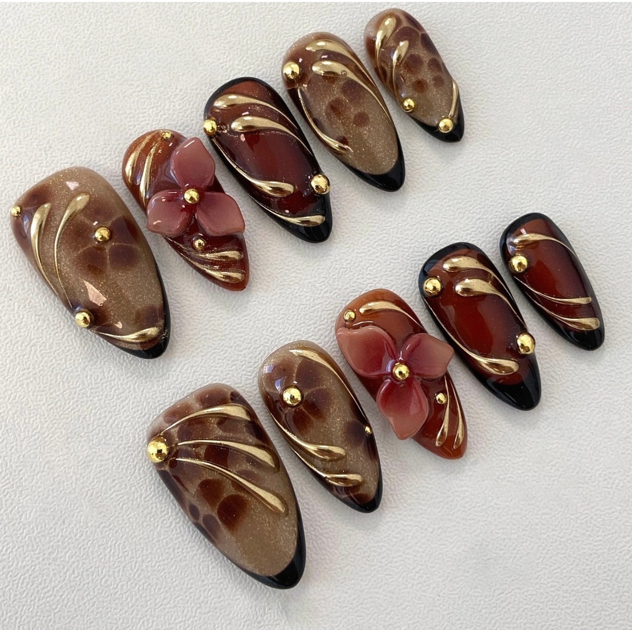24pcs Leopard Print Brown Nail - Pressed Flower Art review and price