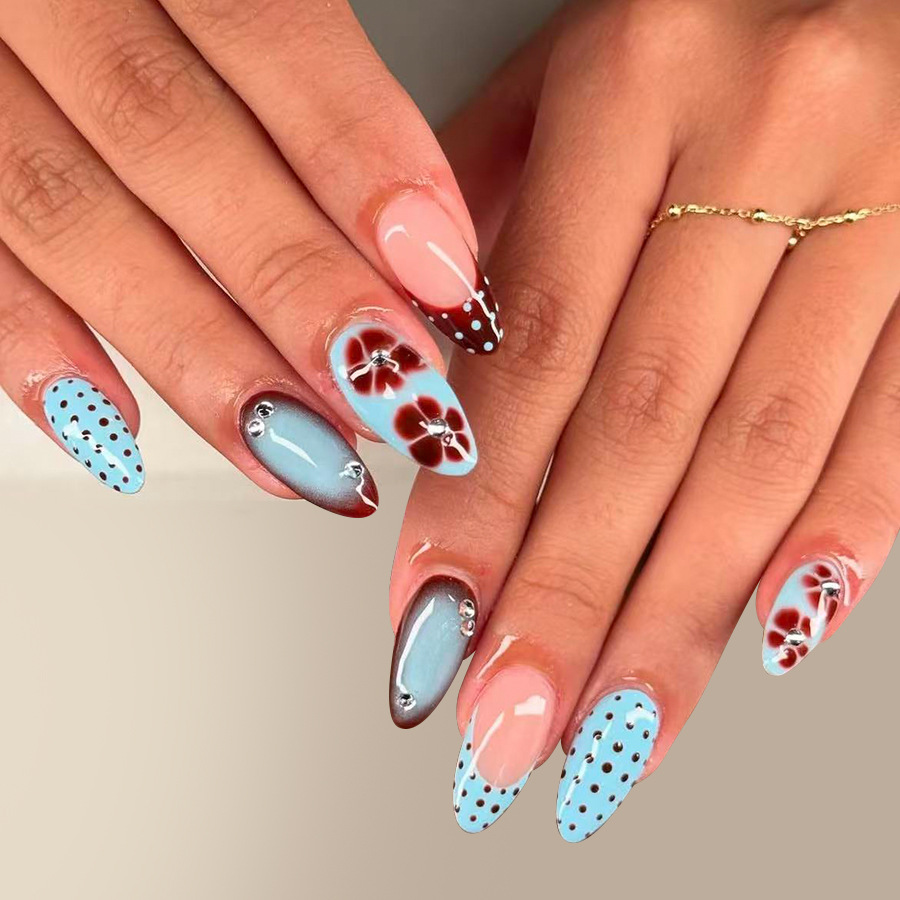 24pcs Leopard Print Brown Nail - Pressed Flower Art review and price