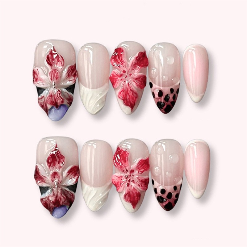 24pcs Leopard Print Brown Nail - Pressed Flower Art review and price