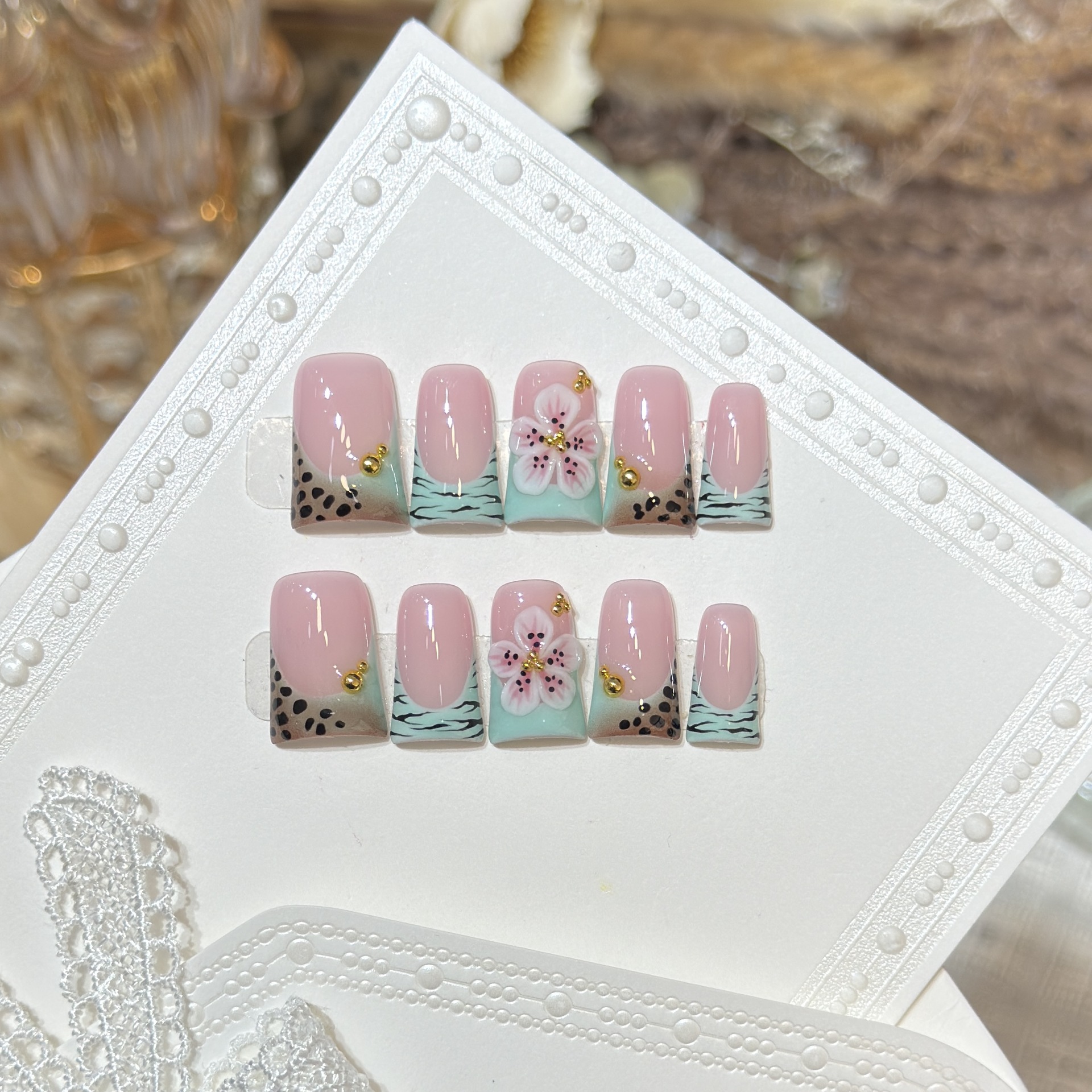 10pcs Press on Nails Duck Mout - Pressed Flower Art review and price