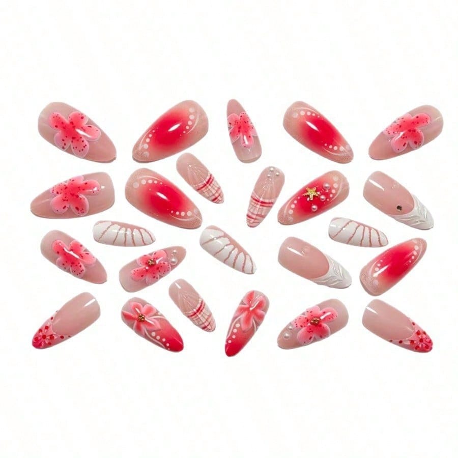 Women Pink 3D Flower Press On  - Pressed Flower Art review and price