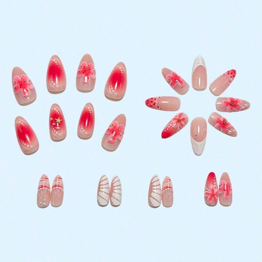 Women Pink 3D Flower Press On  - Pressed Flower Art review and price