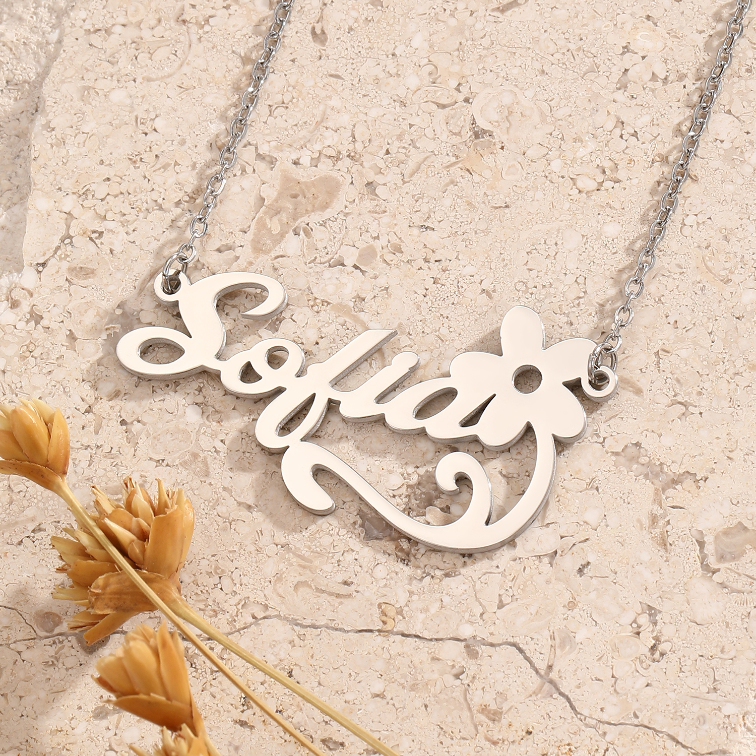 Stainless Steel Flower Letter  - Name Necklace Custom review and price