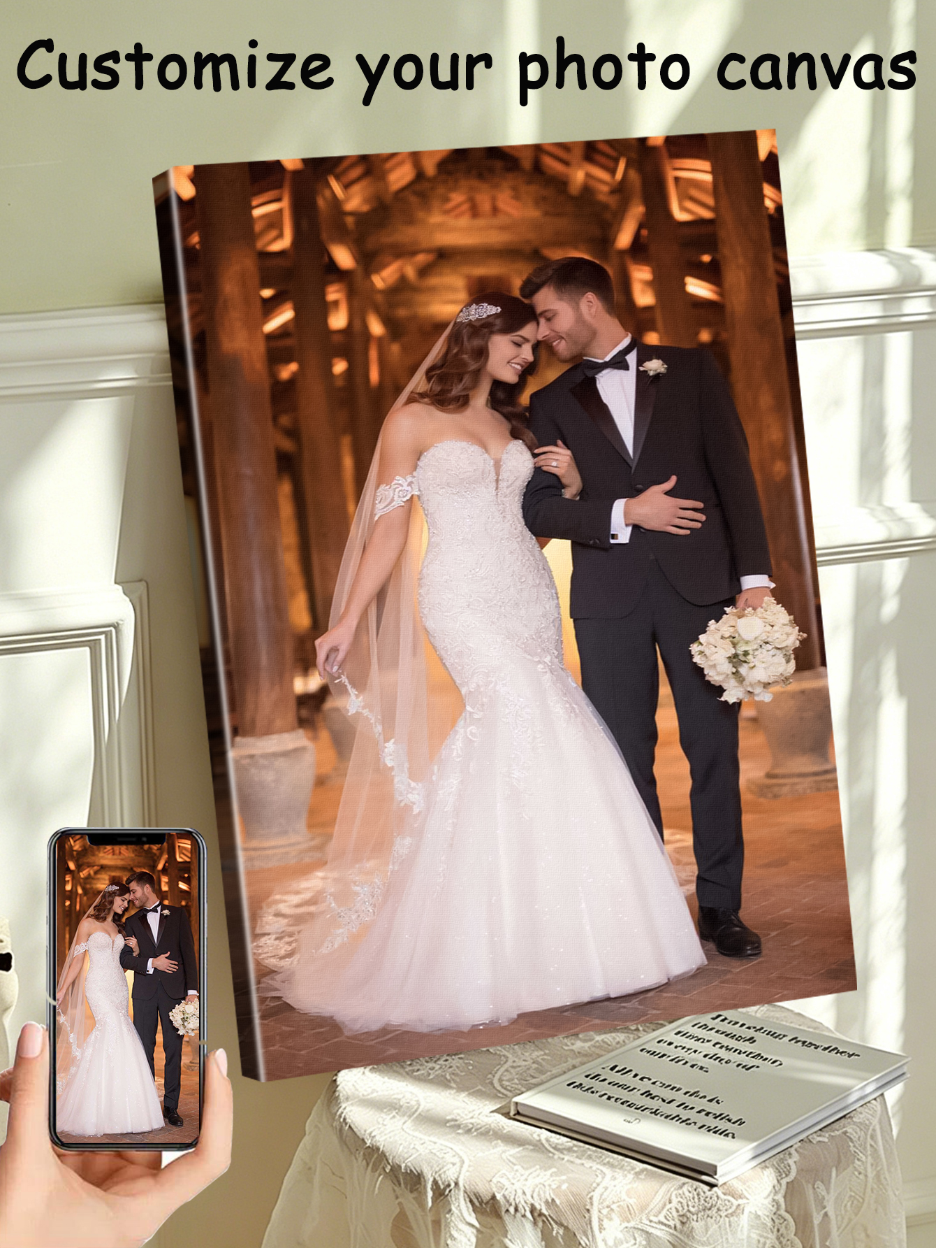 1 customized photo canvas, opt - Engraved Wood Frame review and price